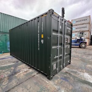 20 ft Shipping Container – Dark Green – Corten Steel, CSC Plated, 28mm Marine Ply Floor