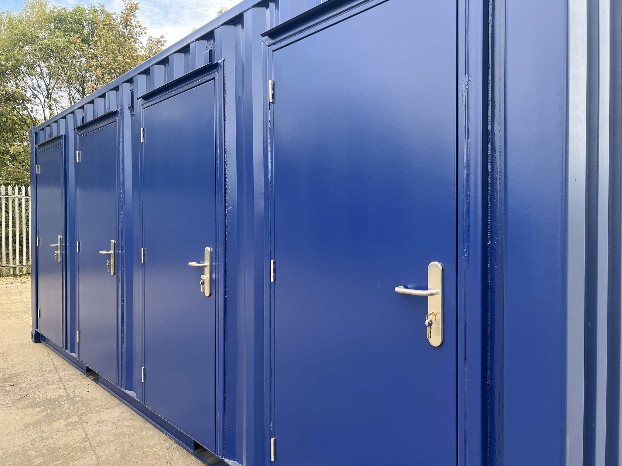 20ft Shipping Container with Four Hinged Steel Doors and Movable Partitions – Blue - Image 3