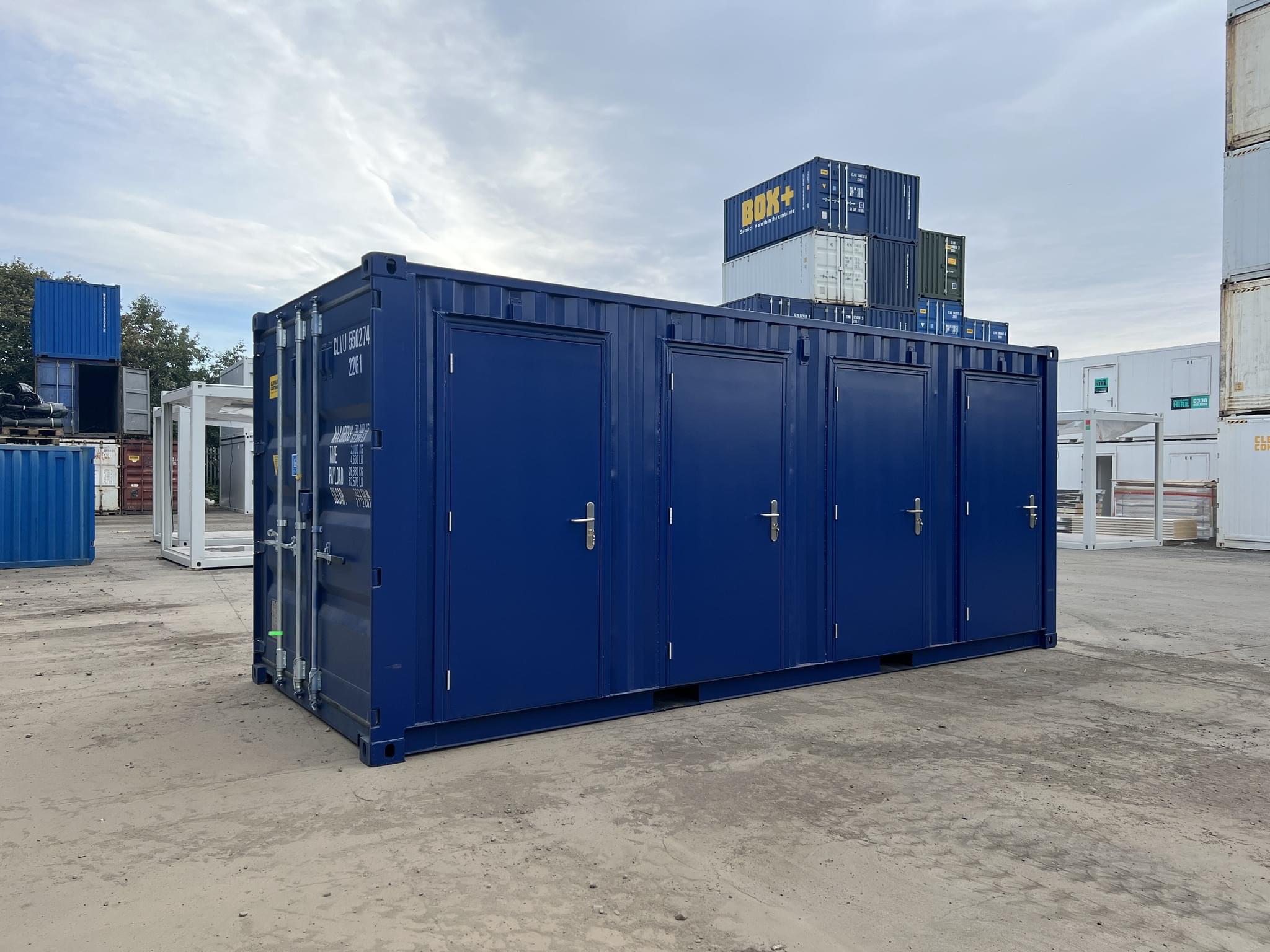 20ft Shipping Container with Four Hinged Steel Doors and Movable Partitions – Blue - Image 2