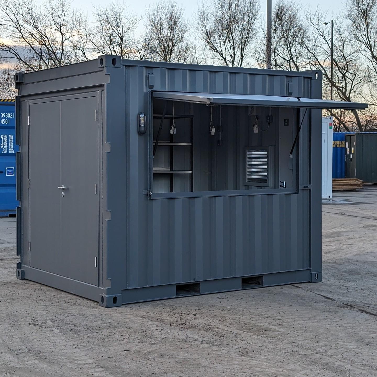 10ft Custom Container Pop-Up Bar with Serving Hatch and Electrical Package